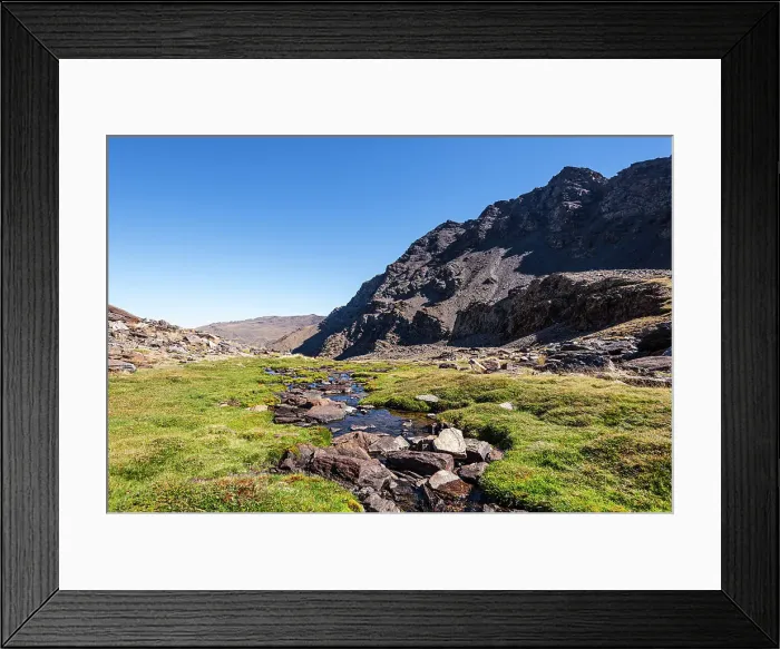Framed Print : Mountain lake, Laguna Larga, at the foot of Mulhacen, Spain's highest mountain in the Sierra Nevada, Andalusia, Spain, Europe Framed Print : Mountain lake, Laguna Larga, at the foot of Mulhacen, Spain's highest mountain in the Sierra Nevada, Andalusia, Spain, Europe