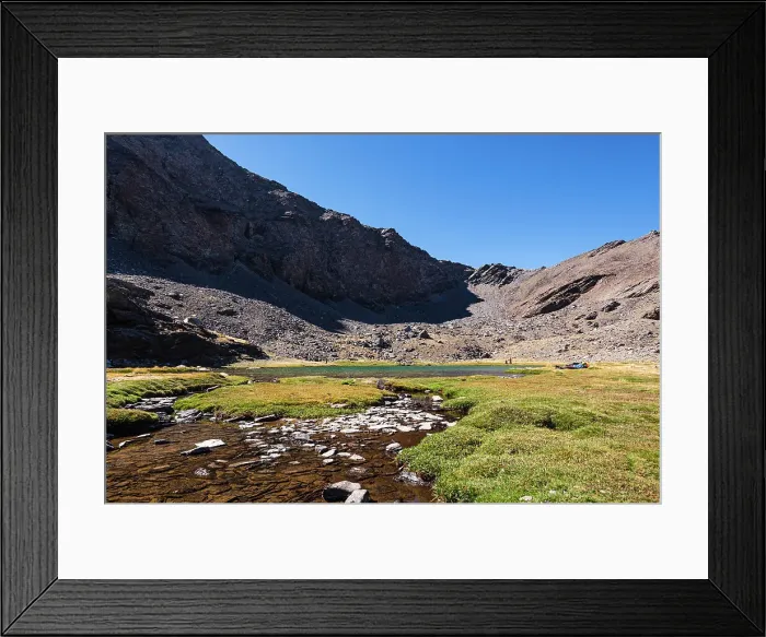 Framed Print : Mountain lake, Laguna Larga, at the foot of Mulhacen, Spain's highest mountain in the Sierra Nevada, Andalusia, Spain, Europe Framed Print : Mountain lake, Laguna Larga, at the foot of Mulhacen, Spain's highest mountain in the Sierra Nevada, Andalusia, Spain, Europe