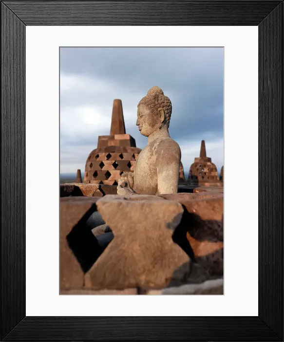 Framed Print : Stone Buddha statue, Borobudur, 9th-century Mahayana Buddhist temple, UNESCO, Java, Indonesia