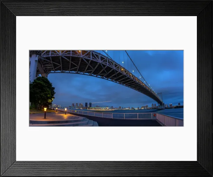 Framed Print : View of the Rainbow Bridge and Koto City in background at dusk, Minato City, Tokyo, Honshu, Japan Framed Print : View of the Rainbow Bridge and Koto City in background at dusk, Minato City, Tokyo, Honshu, Japan