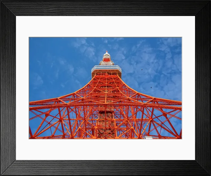 Framed Print : View of Tokyo Tower from its base against blue sky, Shibakoen, Minato City, Tokyo, Honshu, Japan Framed Print : View of Tokyo Tower from its base against blue sky, Shibakoen, Minato City, Tokyo, Honshu, Japan