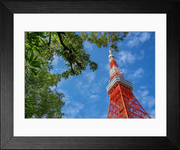 Framed Print : View of Tokyo Tower from its base against blue sky, Shibakoen, Minato City, Tokyo, Honshu, Japan Framed Print : View of Tokyo Tower from its base against blue sky, Shibakoen, Minato City, Tokyo, Honshu, Japan