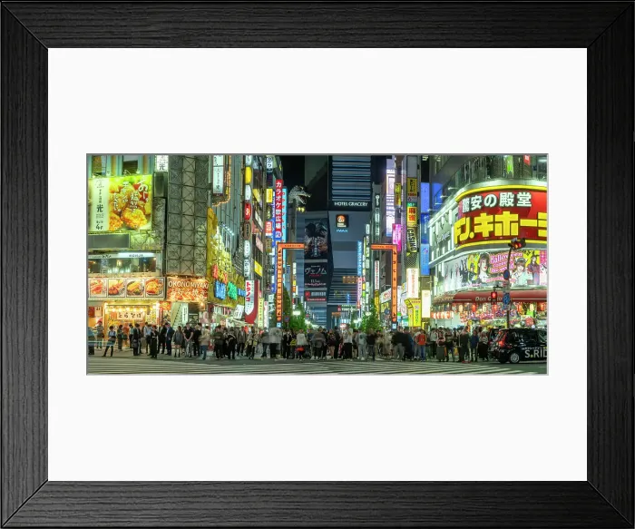 Framed Print : View of Godzilla's head and Kabukicho neon lit street at night, Shinjuku City, Kabukicho, Tokyo, Honshu, Japan