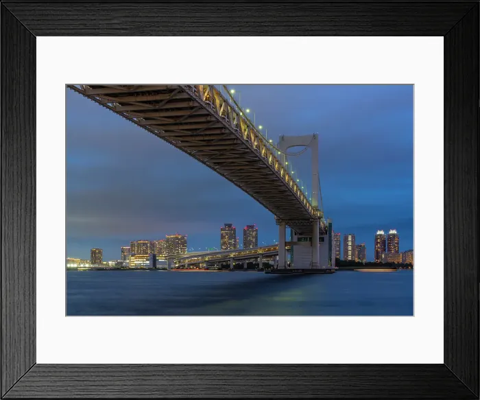 Framed Print : View of the Rainbow Bridge and Koto City in background at dusk, Minato City, Tokyo, Honshu, Japan Framed Print : View of the Rainbow Bridge and Koto City in background at dusk, Minato City, Tokyo, Honshu, Japan