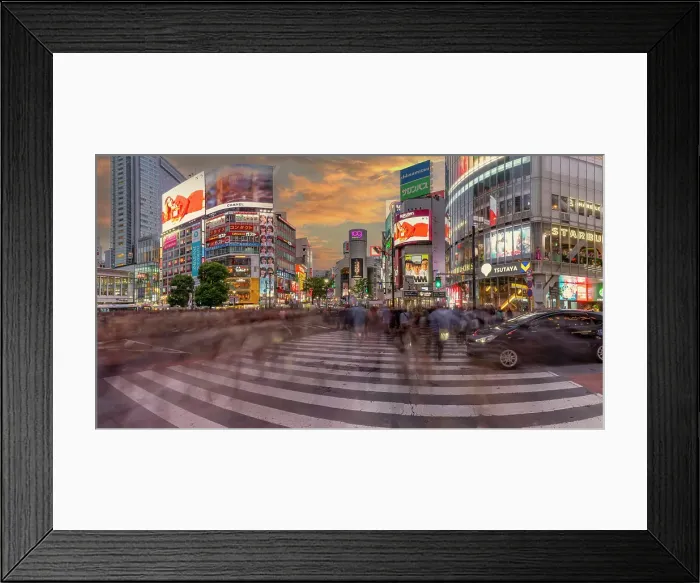 Framed Print : View of people at the world's busiest road crossing, Shibuya Scramble Crossing at sunset, Minato City, Tokyo, Honshu, Japan Framed Print : View of people at the world's busiest road crossing, Shibuya Scramble Crossing at sunset, Minato City, Tokyo, Honshu, Japan