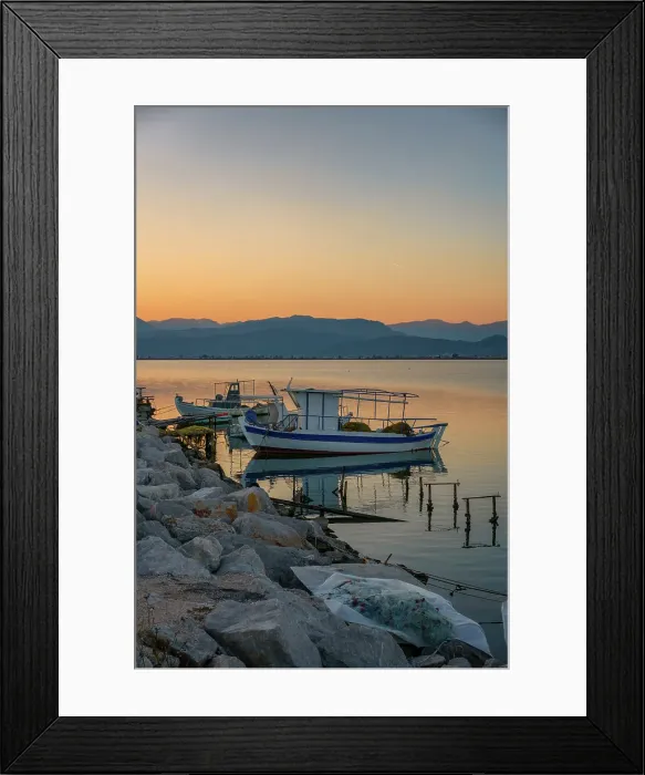 Framed Print : Nafplion port with fishermen boats at sunset, Nafplion, Peloponnese, Greece Framed Print : Nafplion port with fishermen boats at sunset, Nafplion, Peloponnese, Greece