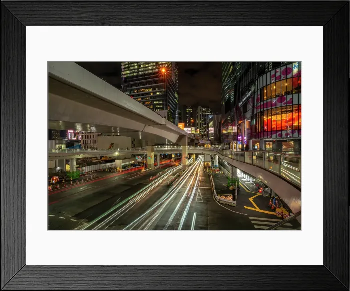 Framed Print : View of buildings and trail lights around Shibuya Station area at night, Shibuya District, Kamiyamacho, Shibuya City, Tokyo, Honshu, Japan Framed Print : View of buildings and trail lights around Shibuya Station area at night, Shibuya District, Kamiyamacho, Shibuya City, Tokyo, Honshu, Japan