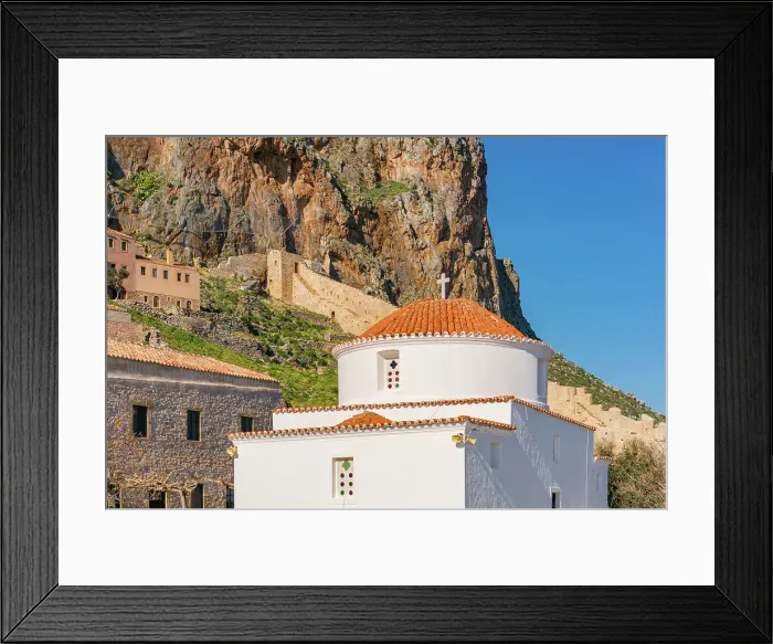 Framed Print : Historic Orthodox church in Chryssafitissa square, Monemvasia, Laconia, Greece Framed Print : Historic Orthodox church in Chryssafitissa square, Monemvasia, Laconia, Greece