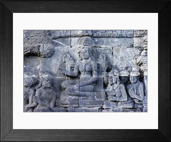 Framed Print : Bas-relief of life of Buddha, Borobudur, 9th-century Mahayana Buddhist temple, UNESCO, Java, Indonesia Framed Print : Bas-relief of life of Buddha, Borobudur, 9th-century Mahayana Buddhist temple, UNESCO, Java, Indonesia