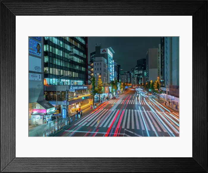 Framed Print : View of city street and trail lights at night, Minato City, Tokyo, Honshu, Japan Framed Print : View of city street and trail lights at night, Minato City, Tokyo, Honshu, Japan