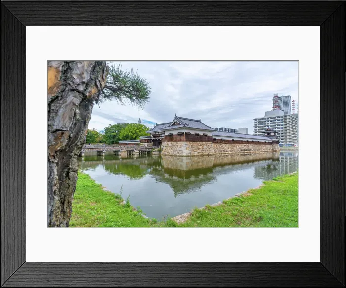 Framed Print : View of Omotegomon (Main Gate) and moat, entrance to Hiroshima Castle, Motomachi, Naka Ward, Hiroshima, Honshu, Japan Framed Print : View of Omotegomon (Main Gate) and moat, entrance to Hiroshima Castle, Motomachi, Naka Ward, Hiroshima, Honshu, Japan