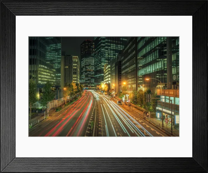 Framed Print : View of city street and trail lights at night, Minato City, Tokyo, Honshu, Japan Framed Print : View of city street and trail lights at night, Minato City, Tokyo, Honshu, Japan