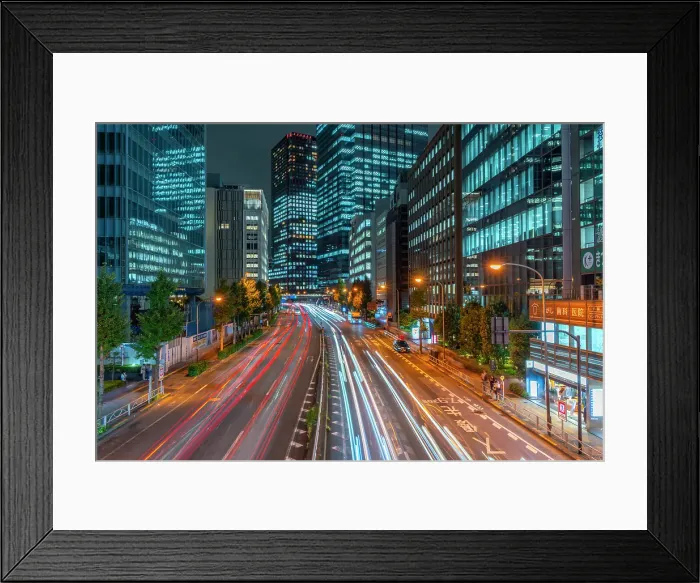 Framed Print : View of city street and trail lights at night, Minato City, Tokyo, Honshu, Japan Framed Print : View of city street and trail lights at night, Minato City, Tokyo, Honshu, Japan