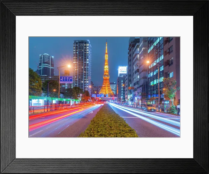 Framed Print : View of Tokyo Tower, city street and trail lights at night, Minato City, Tokyo, Honshu, Japan Framed Print : View of Tokyo Tower, city street and trail lights at night, Minato City, Tokyo, Honshu, Japan