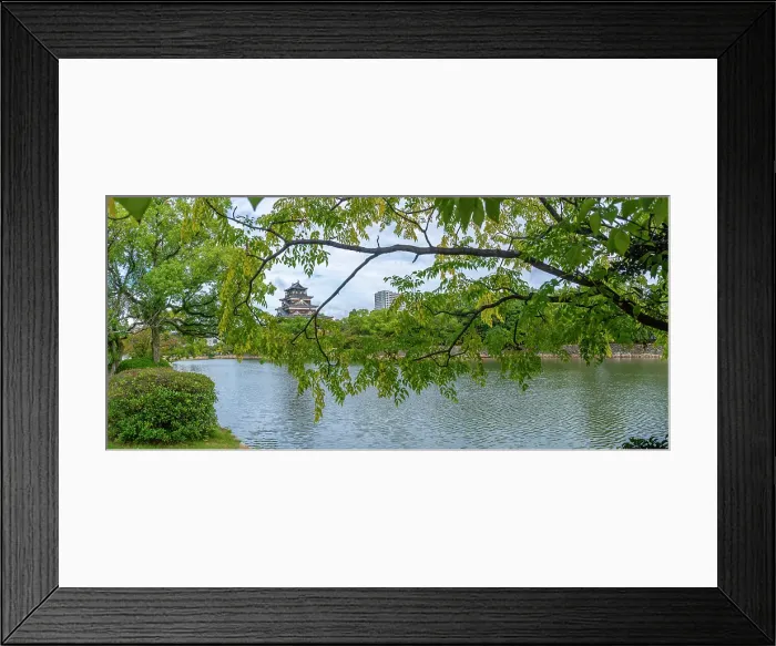 Framed Print : View of Hiroshima Castle, with museum, reflecting in Moat, Motomachi, Naka Ward, Hiroshima, Honshu, Japan Framed Print : View of Hiroshima Castle, with museum, reflecting in Moat, Motomachi, Naka Ward, Hiroshima, Honshu, Japan