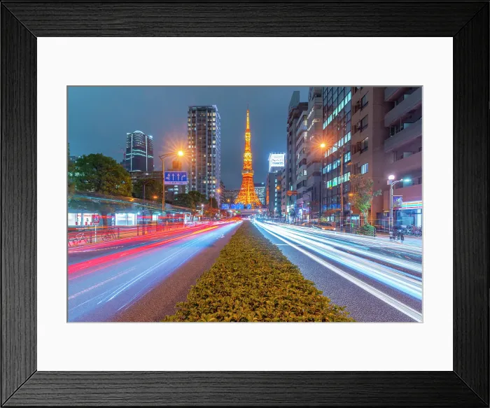 Framed Print : View of Tokyo Tower, city street and trail lights at night, Minato City, Tokyo, Honshu, Japan Framed Print : View of Tokyo Tower, city street and trail lights at night, Minato City, Tokyo, Honshu, Japan