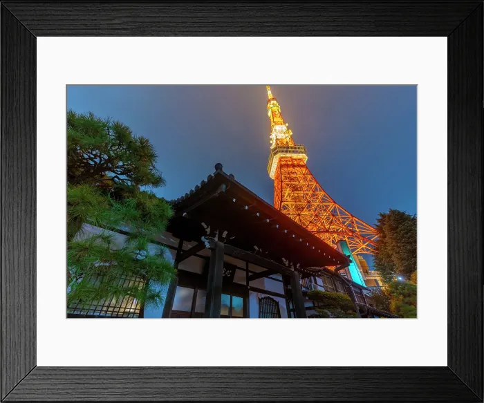 Framed Print : View of Tokyo Tower and Rurikoji Buddhist Temple at night, Minato City, Tokyo, Honshu, Japan Framed Print : View of Tokyo Tower and Rurikoji Buddhist Temple at night, Minato City, Tokyo, Honshu, Japan
