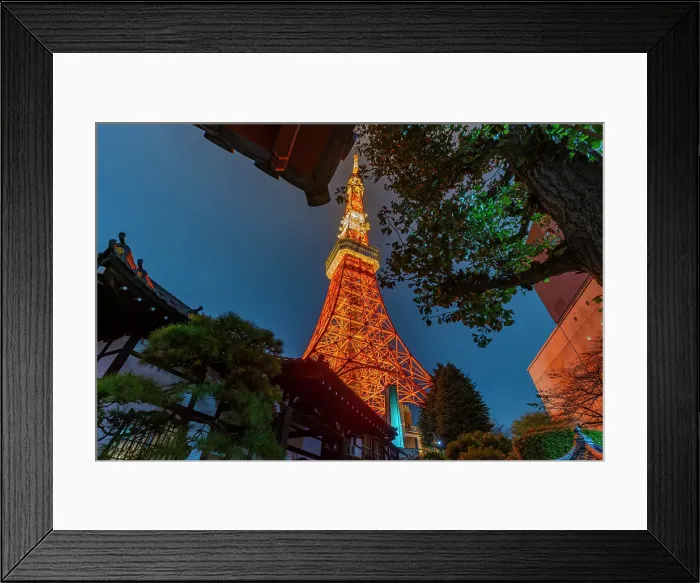 Framed Print : View of Tokyo Tower and Rurikoji Buddhist Temple at night, Minato City, Tokyo, Honshu, Japan Framed Print : View of Tokyo Tower and Rurikoji Buddhist Temple at night, Minato City, Tokyo, Honshu, Japan