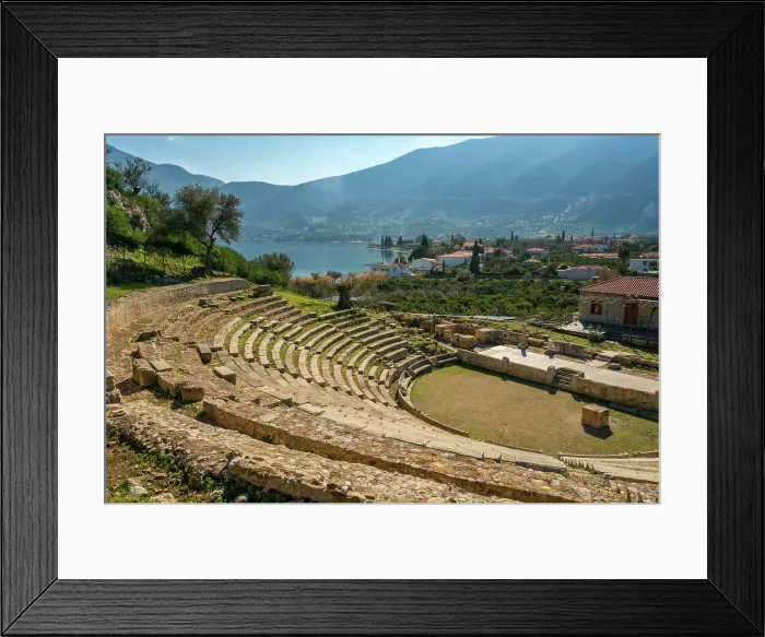 Framed Print : Theatre at the ancient city of Epidaurus close to the sea, UNESCO, Peloponnese, Greece