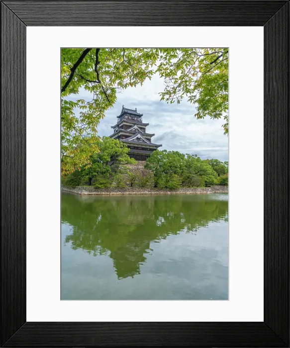 Framed Print : View of Hiroshima Castle, with museum, reflecting in Moat, Motomachi, Naka Ward, Hiroshima, Honshu, Japan Framed Print : View of Hiroshima Castle, with museum, reflecting in Moat, Motomachi, Naka Ward, Hiroshima, Honshu, Japan