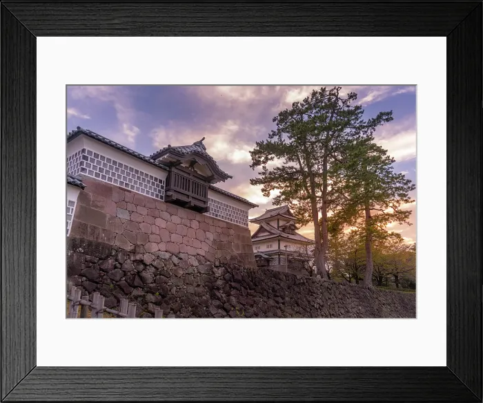 Framed Print : View of Hishi Yagura at sunset, Kanazawa Castle, Kanazawa City, Ishikawa Prefecture, Honshu, Japan