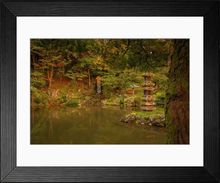 Framed Print : View of Hisago-ike Pond, Kaiseki Pagoda and waterfall in Kenrokumachi Japanese Garden, Kanazawa City, Ishikawa Prefecture, Honshu, Japan Framed Print : View of Hisago-ike Pond, Kaiseki Pagoda and waterfall in Kenrokumachi Japanese Garden, Kanazawa City, Ishikawa Prefecture, Honshu, Japan
