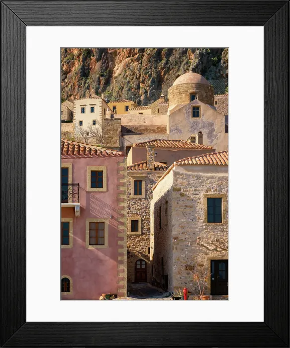 Framed Print : Historic stone houses in Chryssafitissa square, Monemvasia, Laconia, Greece Framed Print : Historic stone houses in Chryssafitissa square, Monemvasia, Laconia, Greece