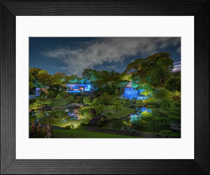 Framed Print : View of Mokukyo Japanese Garden illuminated at dusk, Kanazawa City, Ishikawa Prefecture, Honshu, Japan Framed Print : View of Mokukyo Japanese Garden illuminated at dusk, Kanazawa City, Ishikawa Prefecture, Honshu, Japan