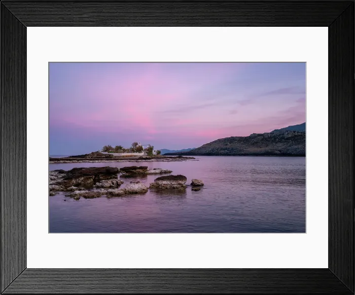 Framed Print : Saint Fokas Orthodox chapel on the coast of Greece at sunset, Peloponnese, Greece Framed Print : Saint Fokas Orthodox chapel on the coast of Greece at sunset, Peloponnese, Greece