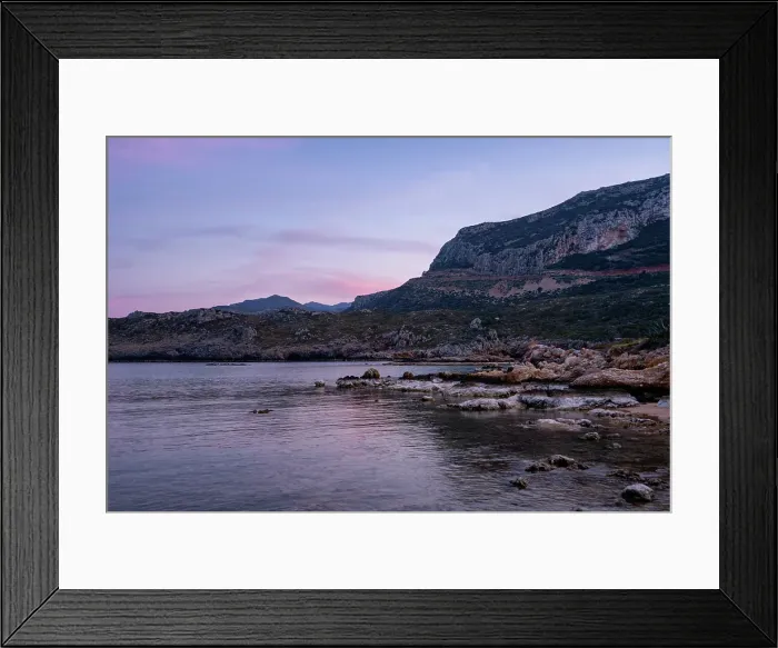 Framed Print : Mountain landscape on the coast at sunset, Greece Framed Print : Mountain landscape on the coast at sunset, Greece