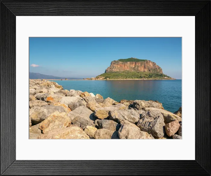 Framed Print : Monemvasia, historic city on an island with a mountain in turquoise sea, Monemvasia, Laconia, Greece Framed Print : Monemvasia, historic city on an island with a mountain in turquoise sea, Monemvasia, Laconia, Greece