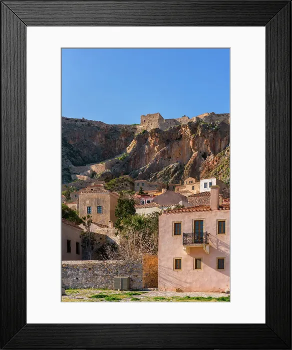 Framed Print : Historic stone houses in Chryssafitissa square, Monemvasia, Laconia, Greece Framed Print : Historic stone houses in Chryssafitissa square, Monemvasia, Laconia, Greece