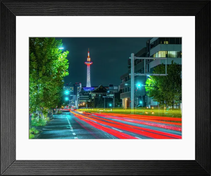 Framed Print : View of Nidec Kyoto Tower and trail lights at night, Shimogyo Ward, Higashishiokojicho, Kyoto, Honshu, Japan Framed Print : View of Nidec Kyoto Tower and trail lights at night, Shimogyo Ward, Higashishiokojicho, Kyoto, Honshu, Japan