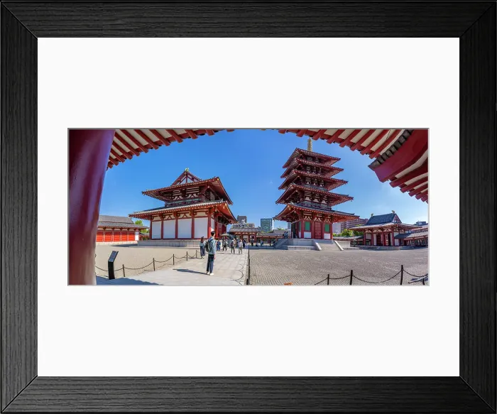 Framed Print : View of Shitenno-ji Gojunoto (Five Story Pagoda) on a sunny day, Shitennoji, Tennoji Ward, Osaka, Honshu, Japan Framed Print : View of Shitenno-ji Gojunoto (Five Story Pagoda) on a sunny day, Shitennoji, Tennoji Ward, Osaka, Honshu, Japan