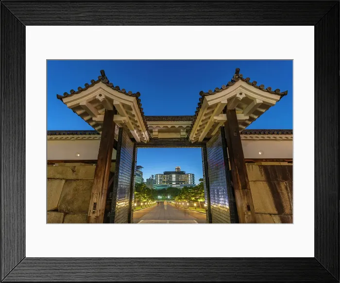 Framed Print : View of Otemon Gate at Osaka Castle (Osaka-jo) at dusk, Chuo Ward, Osaka, Honshu, Japan Framed Print : View of Otemon Gate at Osaka Castle (Osaka-jo) at dusk, Chuo Ward, Osaka, Honshu, Japan