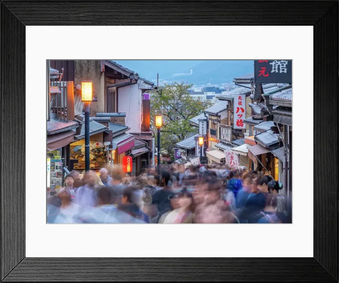 Framed Print : View of busy street and traditional wooden houses and shops in Gion, Kyoto Geisha District, Kyoto, Honshu, Japan Framed Print : View of busy street and traditional wooden houses and shops in Gion, Kyoto Geisha District, Kyoto, Honshu, Japan