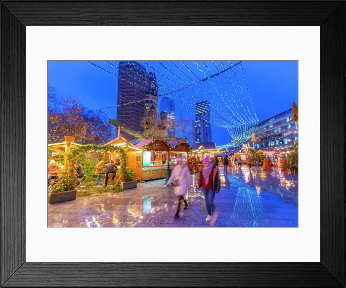 Framed Print : View of Christmas market stalls with Kaiser Wilhelm Memorial Church behind, Breitscheidplatz, Berlin, Germany Framed Print : View of Christmas market stalls with Kaiser Wilhelm Memorial Church behind, Breitscheidplatz, Berlin, Germany