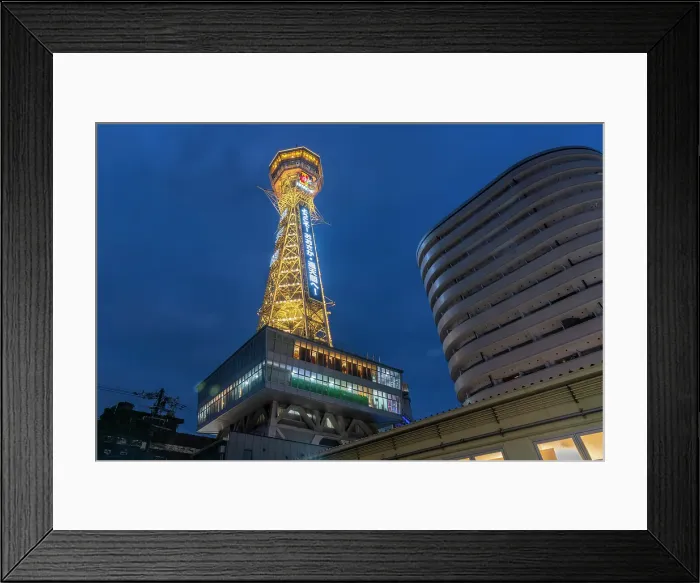 Framed Print : View of Tsutenkaku Tower and restaurants neon lights at dusk in the Shinsekai area, Osaka, Honshu, Japan Framed Print : View of Tsutenkaku Tower and restaurants neon lights at dusk in the Shinsekai area, Osaka, Honshu, Japan