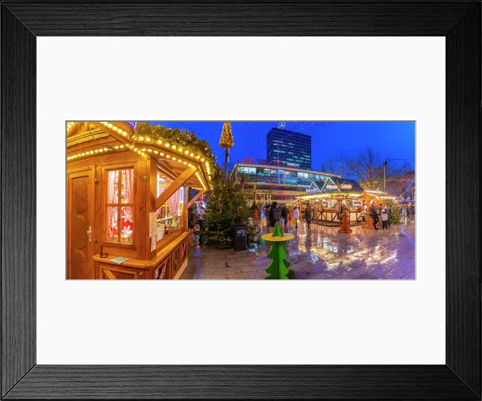 Framed Print : View of people and market stalls at Christmas, Breitscheidplatz, Berlin, Germany Framed Print : View of people and market stalls at Christmas, Breitscheidplatz, Berlin, Germany