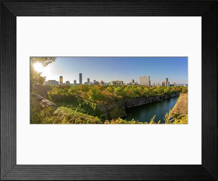 Framed Print : View of Osaka skyline from Osaka Castle at sunset, Chuo Ward, Osaka, Honshu, Japan Framed Print : View of Osaka skyline from Osaka Castle at sunset, Chuo Ward, Osaka, Honshu, Japan