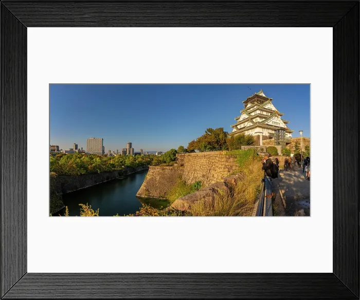 Framed Print : View of Osaka Castle (Osaka-jo) and moat at sunset, Chuo Ward, Osaka, Honshu, Japan Framed Print : View of Osaka Castle (Osaka-jo) and moat at sunset, Chuo Ward, Osaka, Honshu, Japan