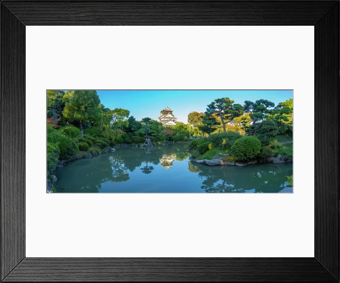 Framed Print : View of Osaka Castle (Osaka-jo) reflecting in Japanese garden pond at sunset, Chuo Ward, Osaka, Honshu, Japan Framed Print : View of Osaka Castle (Osaka-jo) reflecting in Japanese garden pond at sunset, Chuo Ward, Osaka, Honshu, Japan
