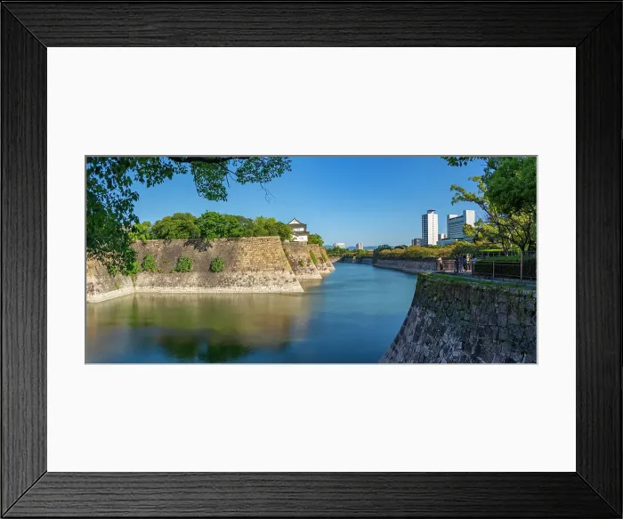 Framed Print : View of Rokuban-yagura Turret and moat at Osaka Castle (Osaka-jo) on a sunny day, Chuo Ward, Osaka, Honshu, Japan