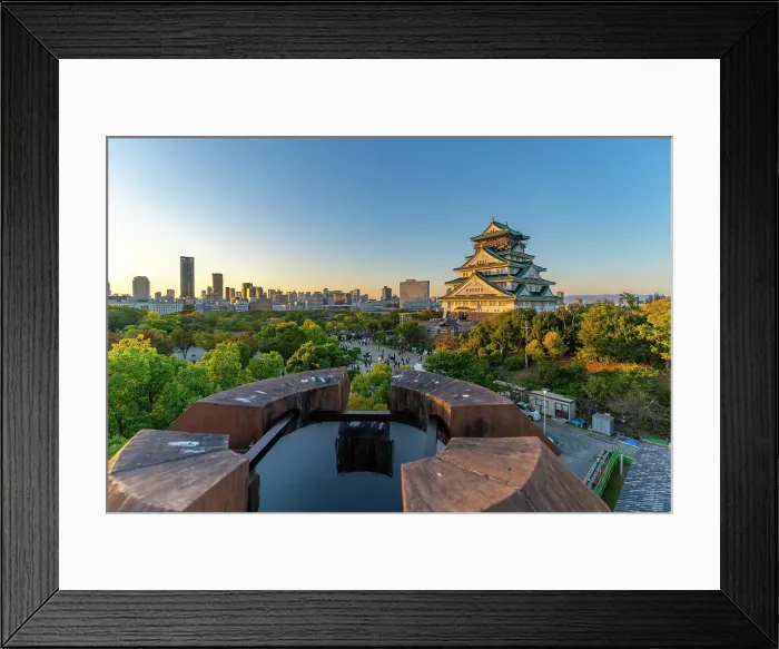 Framed Print : Elevated view of Osaka Castle (Osaka-jo) at sunset, Chuo Ward, Osaka, Honshu, Japan Framed Print : Elevated view of Osaka Castle (Osaka-jo) at sunset, Chuo Ward, Osaka, Honshu, Japan