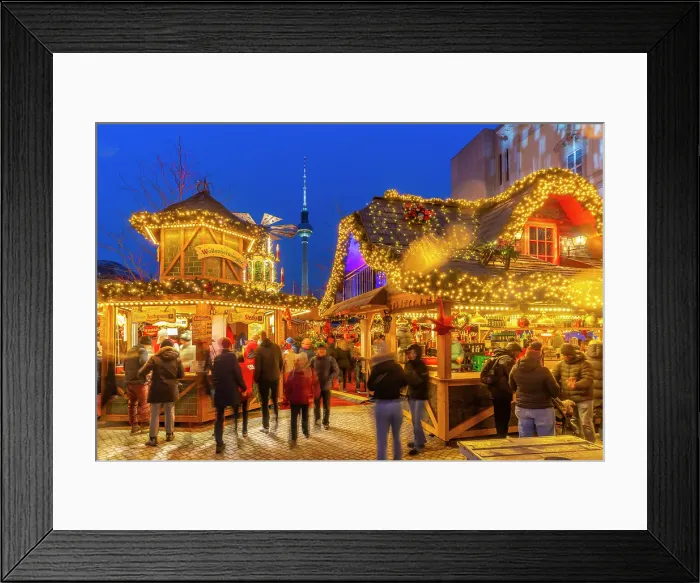 Framed Print : Christmas market stalls in Vorplatz Berliner Schloss at Christmas and Berlin TV Tower in background, Mitte, Berlin, Germany Framed Print : Christmas market stalls in Vorplatz Berliner Schloss at Christmas and Berlin TV Tower in background, Mitte, Berlin, Germany