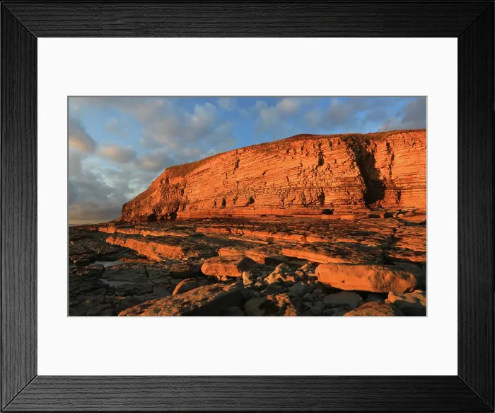Framed Print : Golden evening light on the limestone cliffs, Dunraven Bay, Southerndown, Vale of Glamorgan, Wales, United Kingdom Framed Print : Golden evening light on the limestone cliffs, Dunraven Bay, Southerndown, Vale of Glamorgan, Wales, United Kingdom