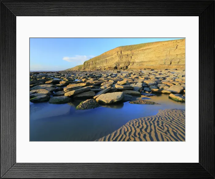 Framed Print : Limestone cliffs and beach, Dunraven Bay, Southerndown, Vale of Glamorgan, South Wales, United Kingdom Framed Print : Limestone cliffs and beach, Dunraven Bay, Southerndown, Vale of Glamorgan, South Wales, United Kingdom