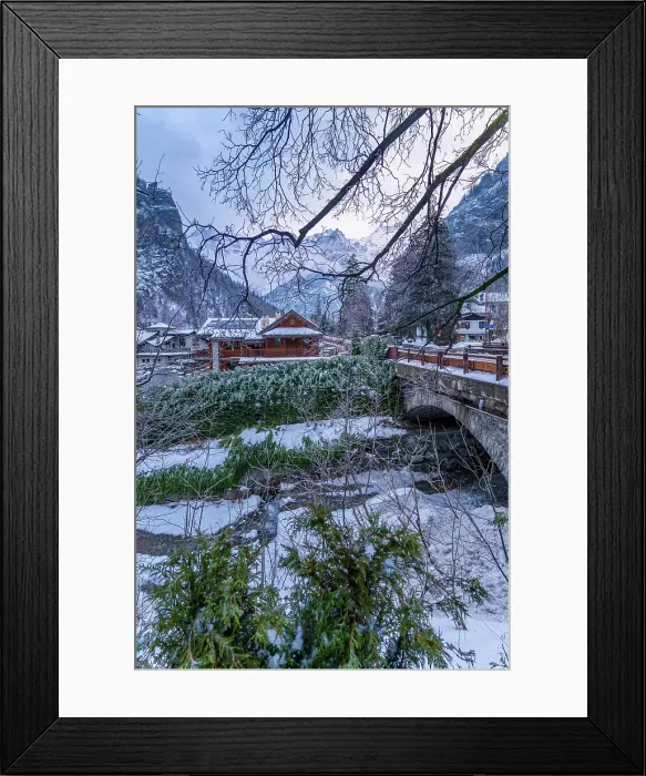 Framed Print : View of hotels and lodges with mountains in background during winter, Courmayeur, Aosta Valley, Italy Framed Print : View of hotels and lodges with mountains in background during winter, Courmayeur, Aosta Valley, Italy