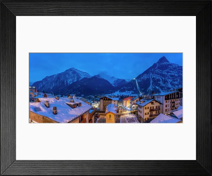 Framed Print : View of snow covered rooftops with mountainous background at dusk, Courmayeur, Aosta Valley, Italy Framed Print : View of snow covered rooftops with mountainous background at dusk, Courmayeur, Aosta Valley, Italy