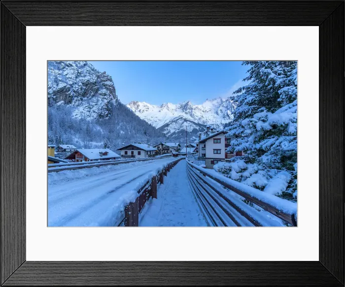 Framed Print : View of chalets and snow covered mountains in Courmayeur before dawn in winter, Courmayeur, Aosta Valley, Italian Alps, Italy Framed Print : View of chalets and snow covered mountains in Courmayeur before dawn in winter, Courmayeur, Aosta Valley, Italian Alps, Italy